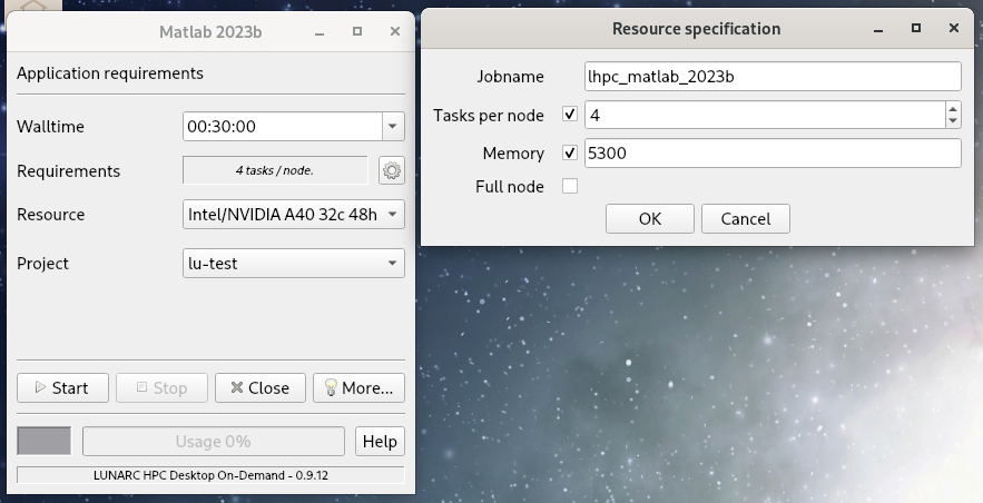 Cosmos On-Demand options for MATLAB
