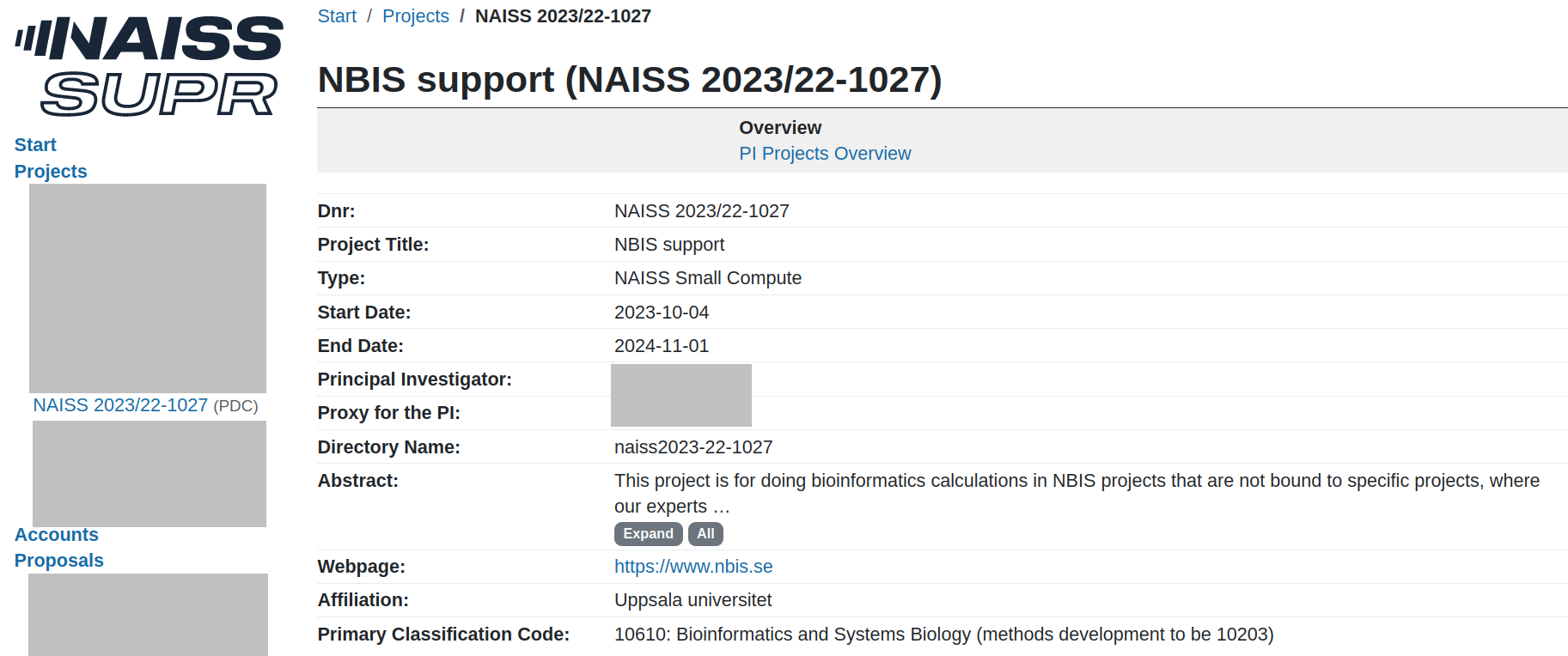 An example PDC project overview