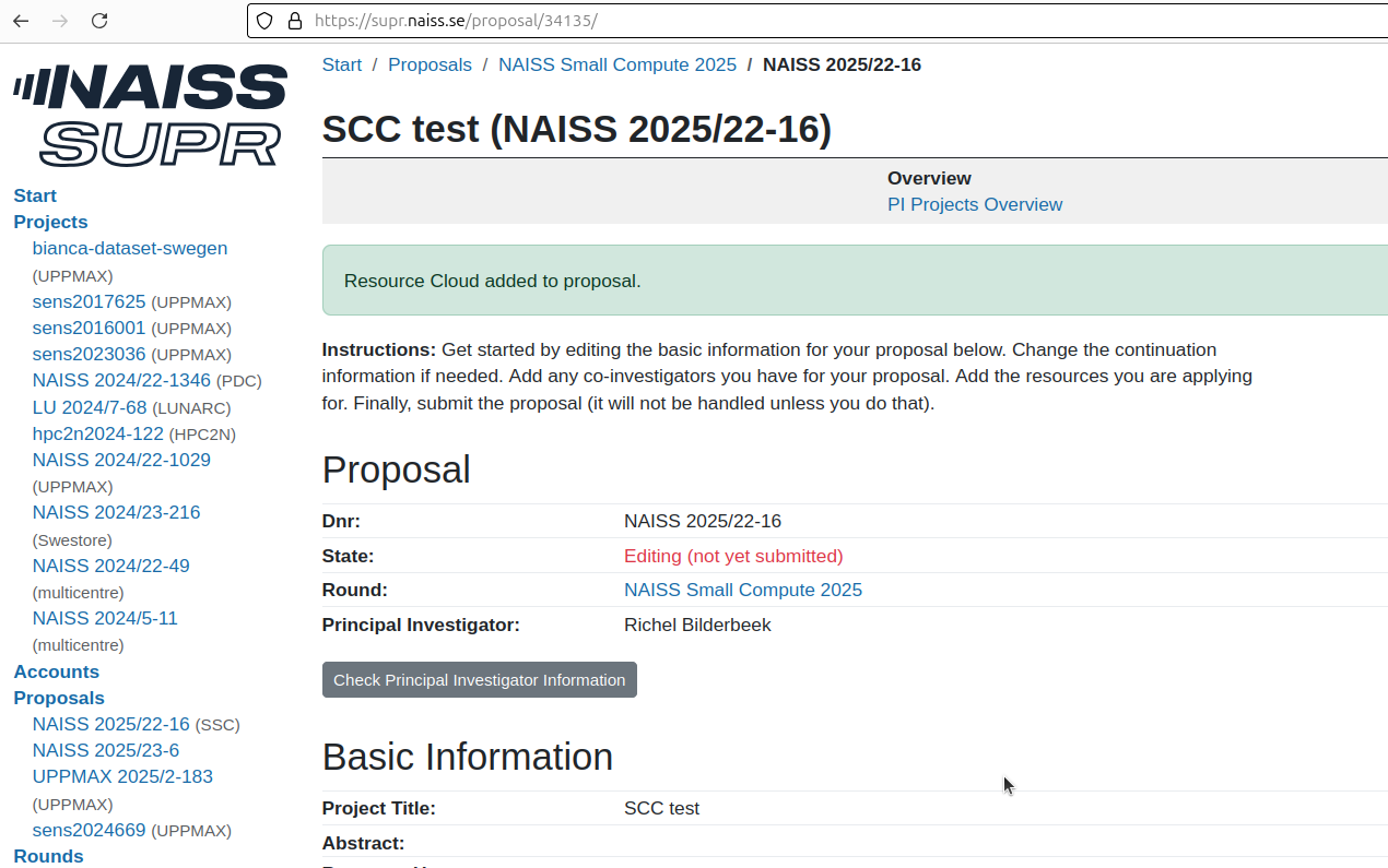 'Resource Cloud added to proposal'