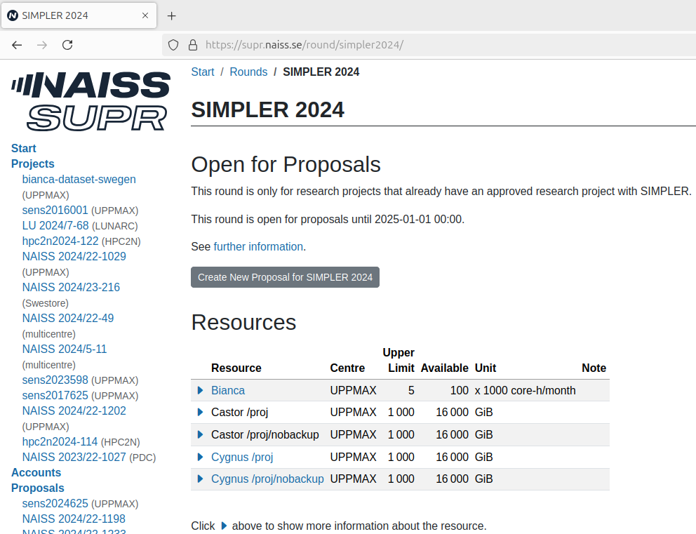 In the 'Open for Proposals' screen, click 'Create New Proposal for SIMPLER' for the current year