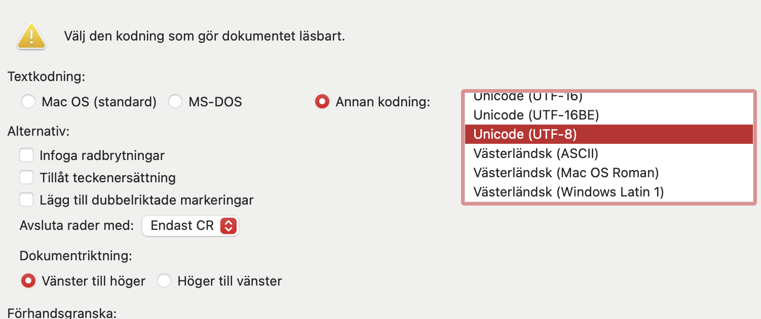 Mac setting for UTF-8 export