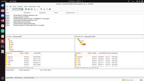 FileZilla connected to Rackham