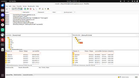 FileZilla connected to Transit