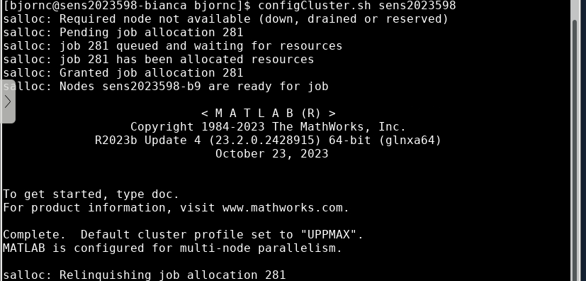 matlab configCluster.sh