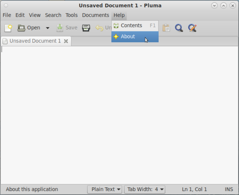 Pluma, click on 'About'