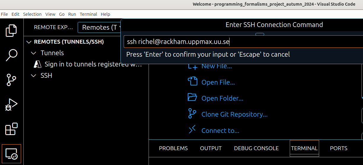 Type the SSH command