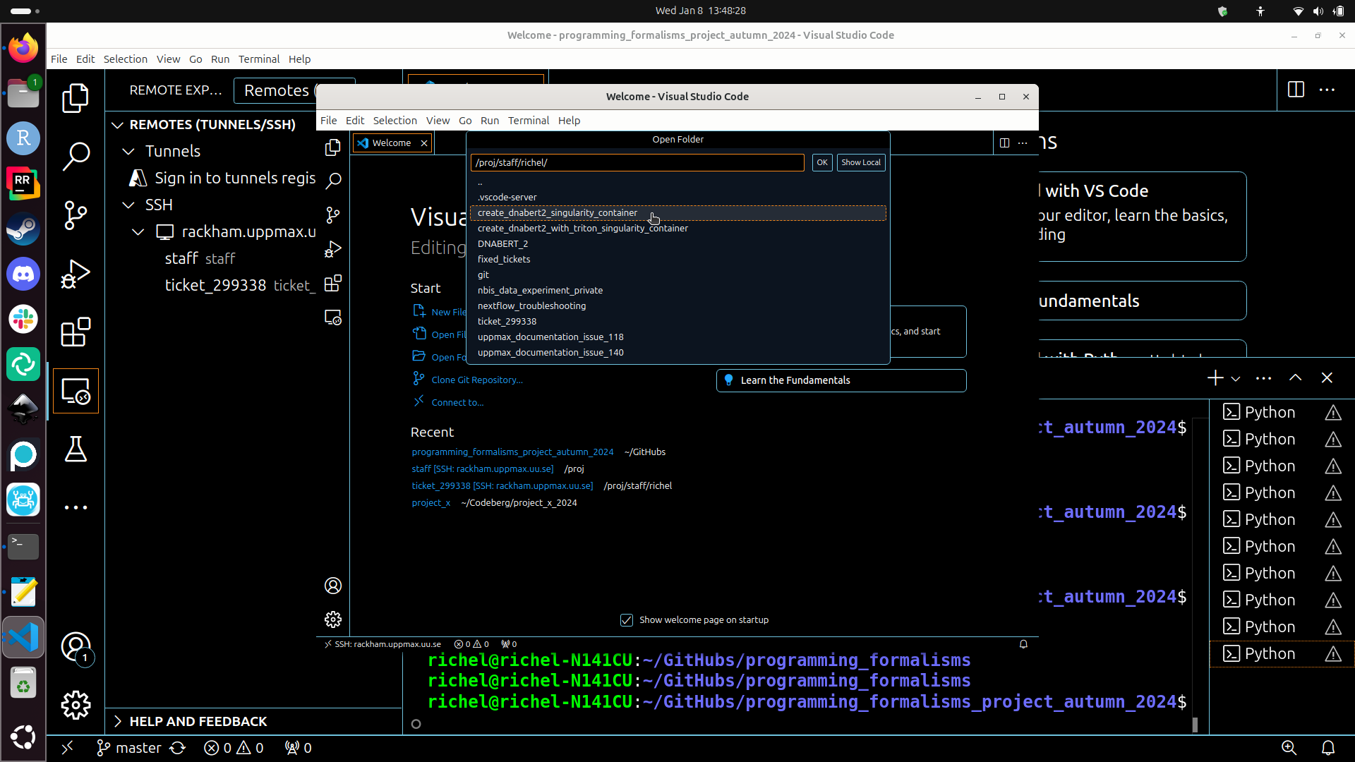 Connected to Rackham's project folder