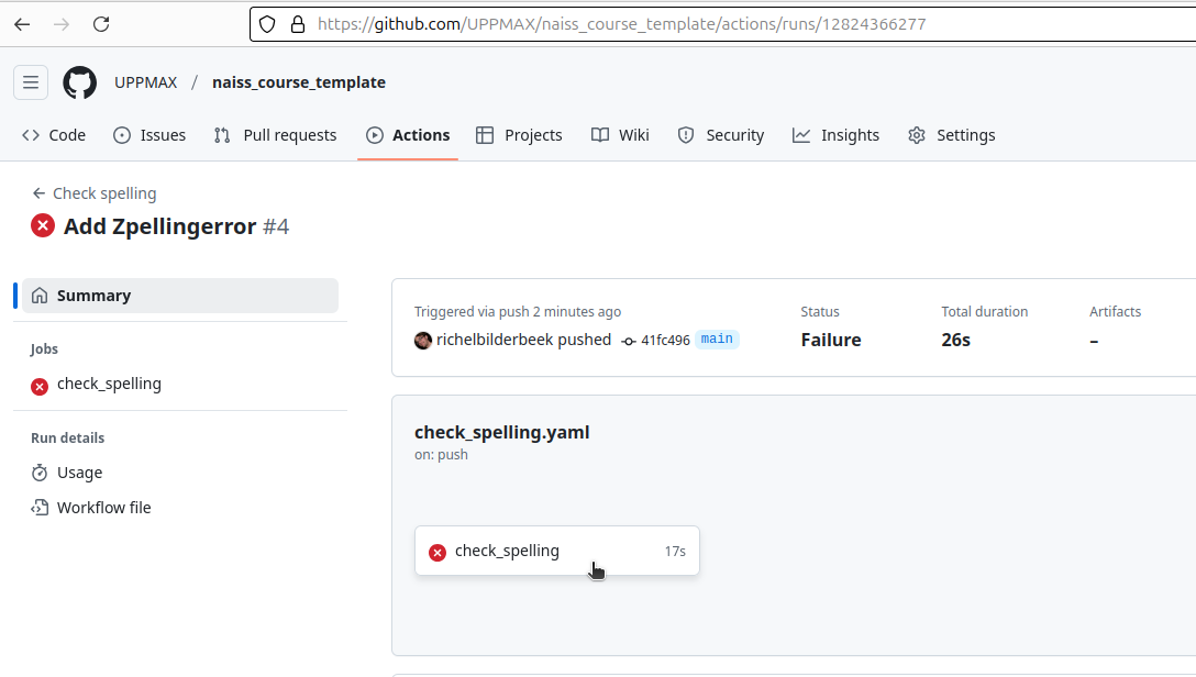 How to fix the spelling errors naiss course template