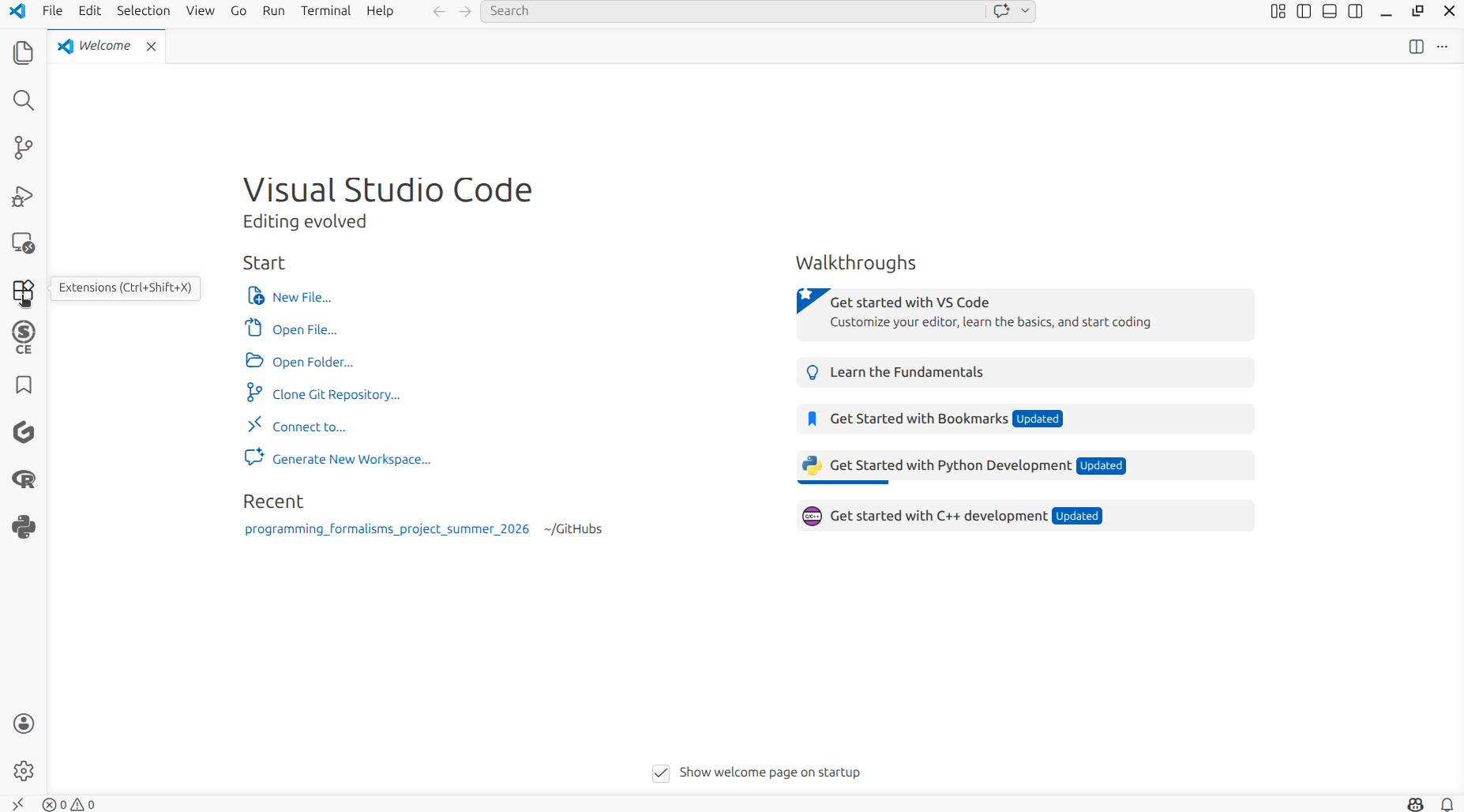 Click on the 'Extensions' panel