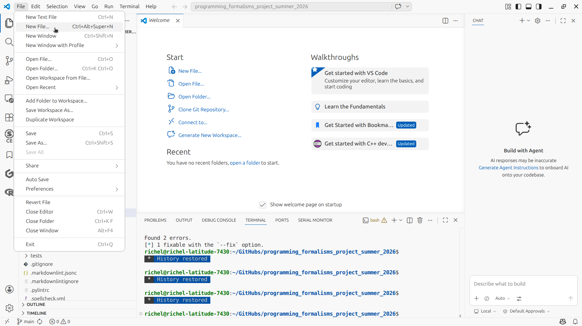 In VS Code, click on 'New file'