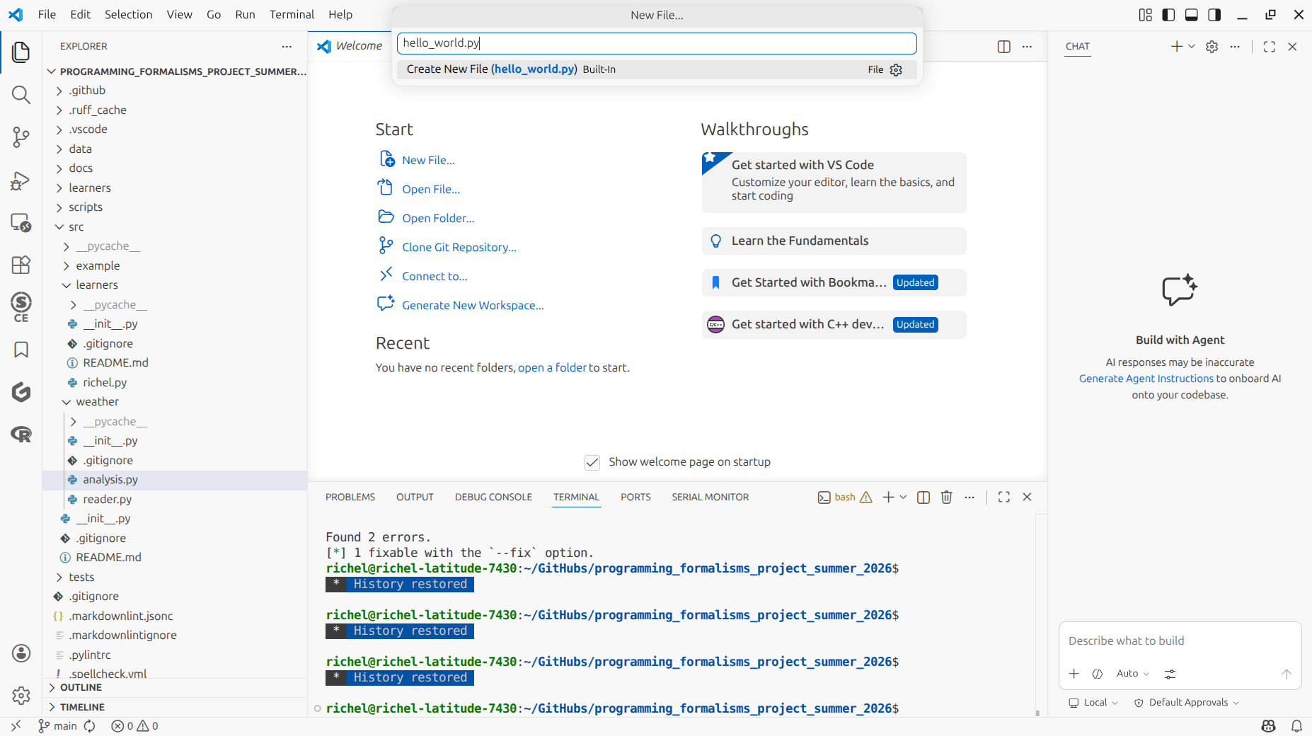 Type the file name 'hello_world.py'