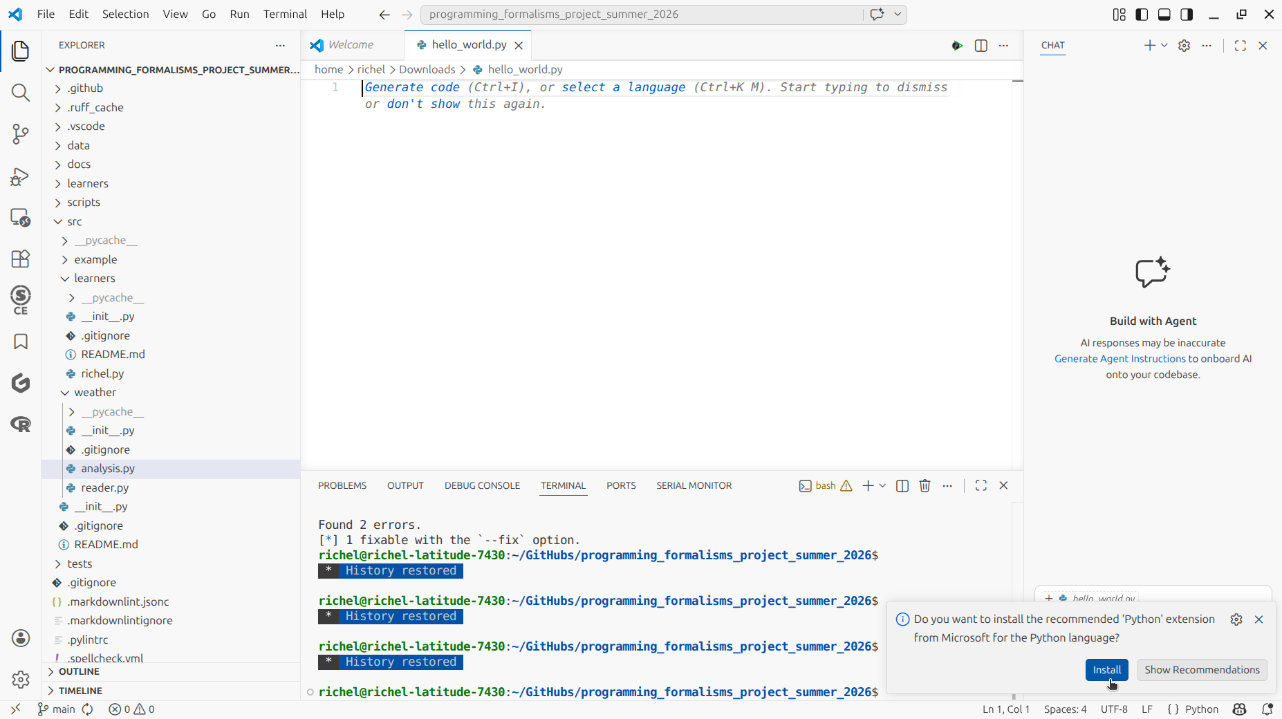 An empty 'Hello world' program