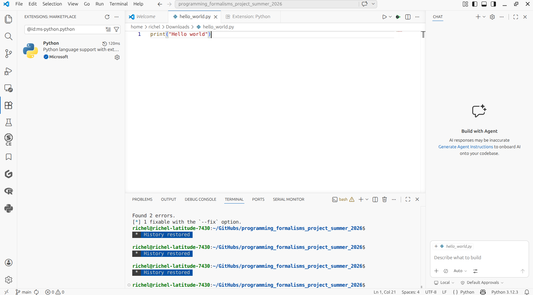 The 'Hello world' program