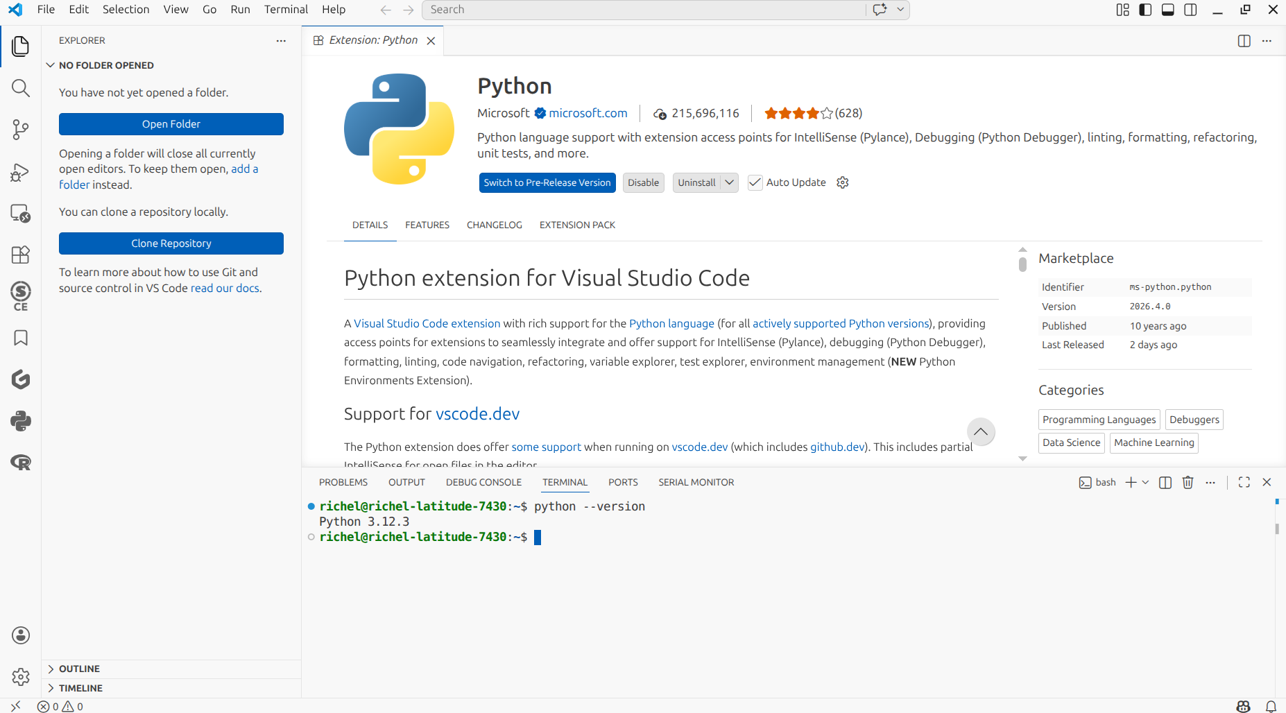 The Python version from VS Code