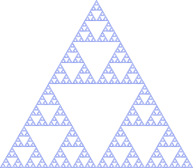 A Sierpiński triangle, from https://commons.wikimedia.org/wiki/File:Sierpinski_triangle.svg