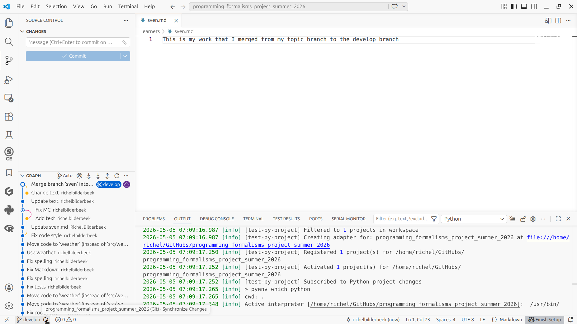 Click on 'Sync changes'