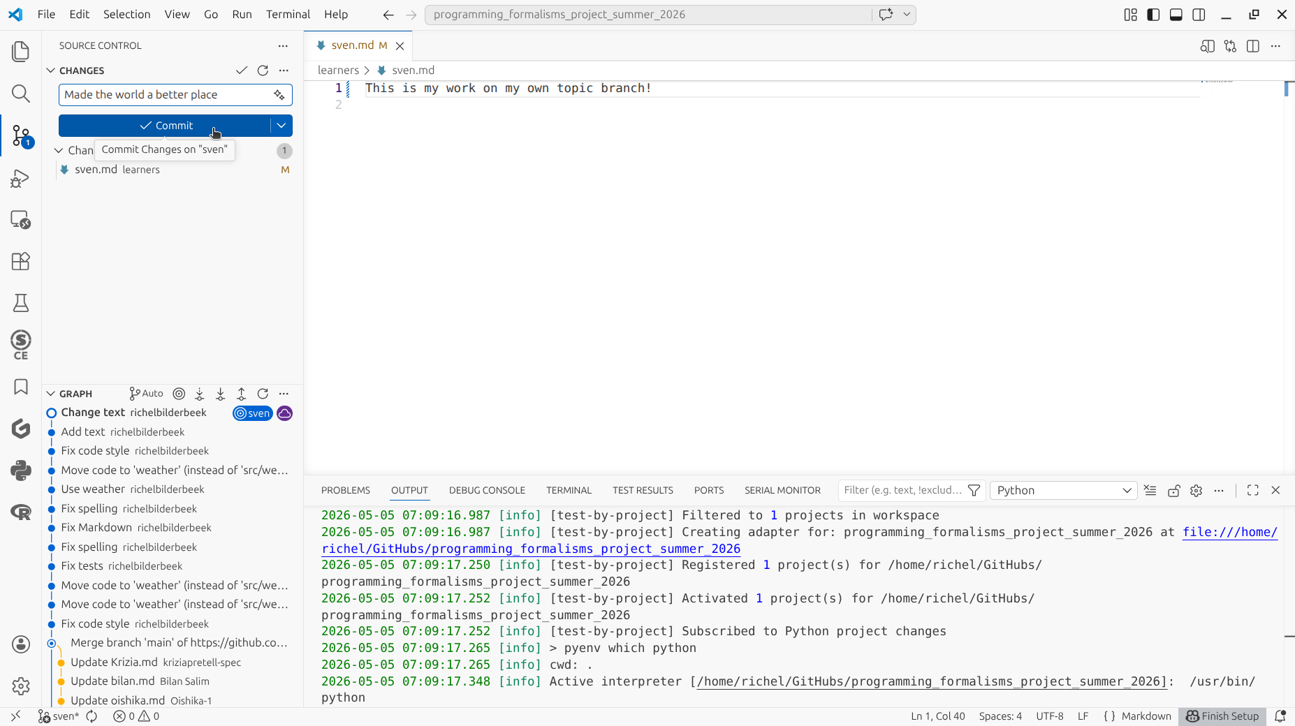 VS Code before commit, click commit