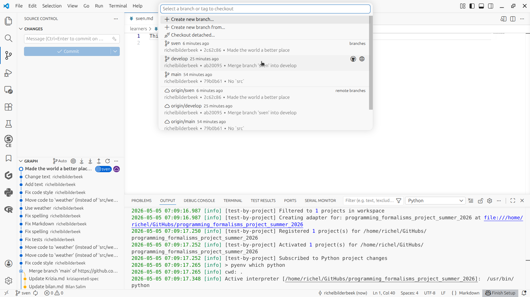 Click on the develop branch