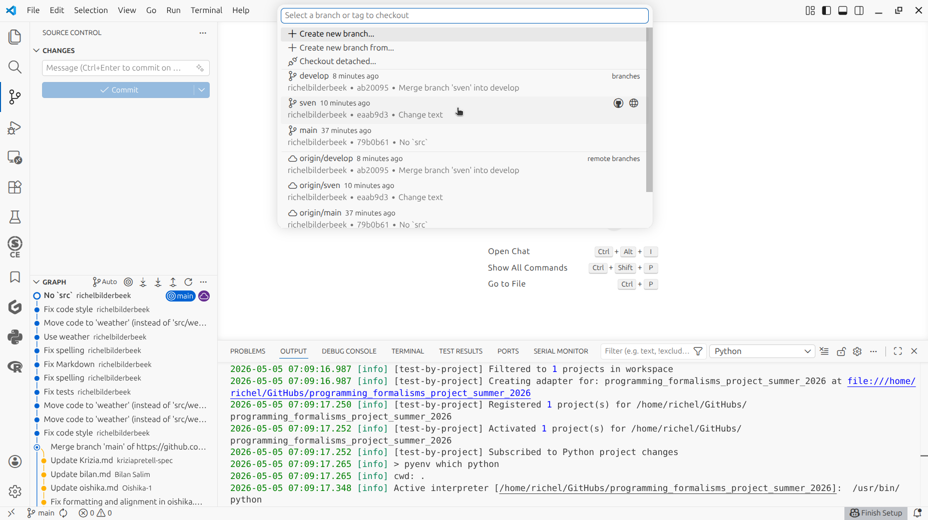 In the 'Command Palette', click on your branch