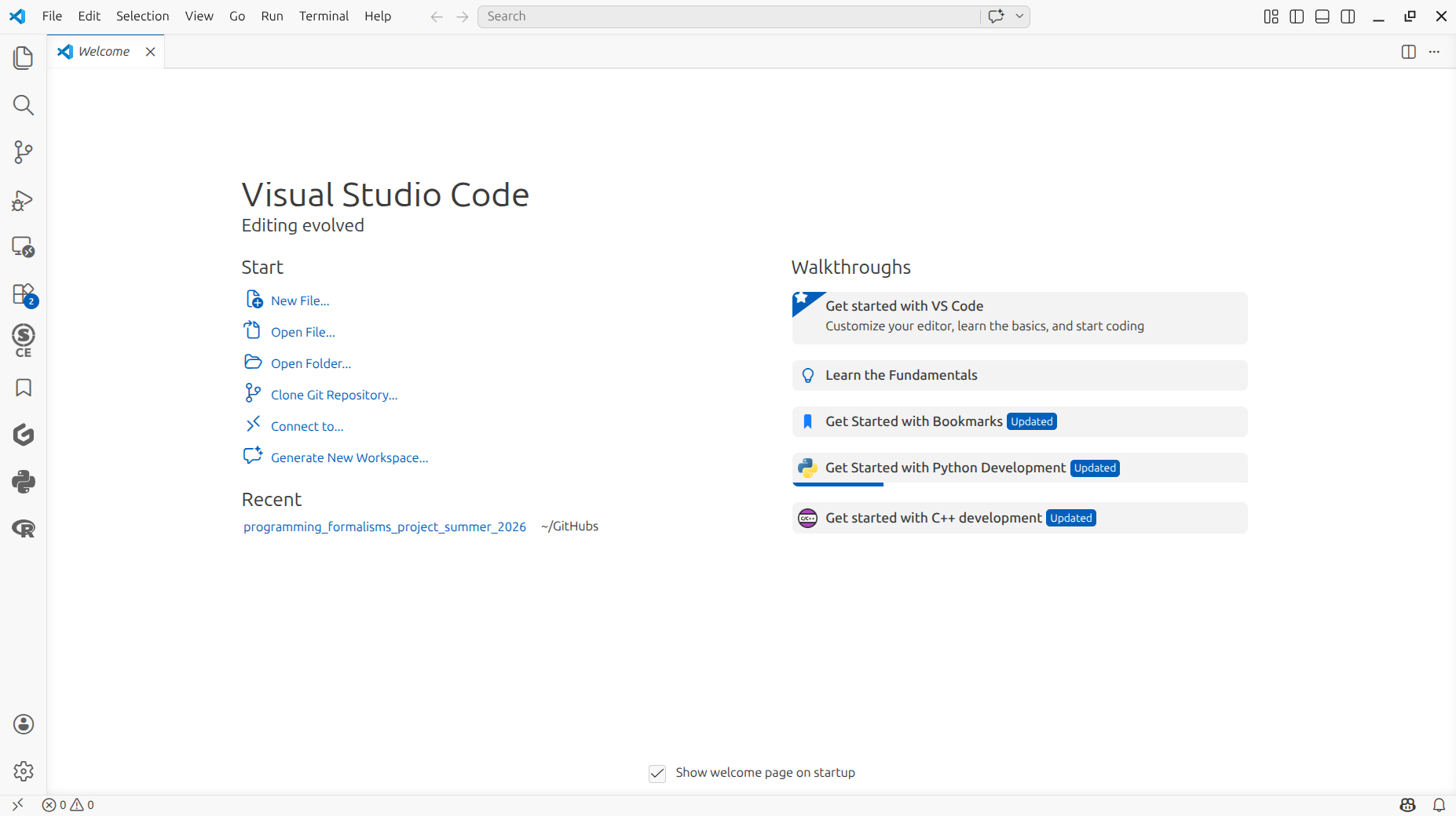 VS Code welcome screen