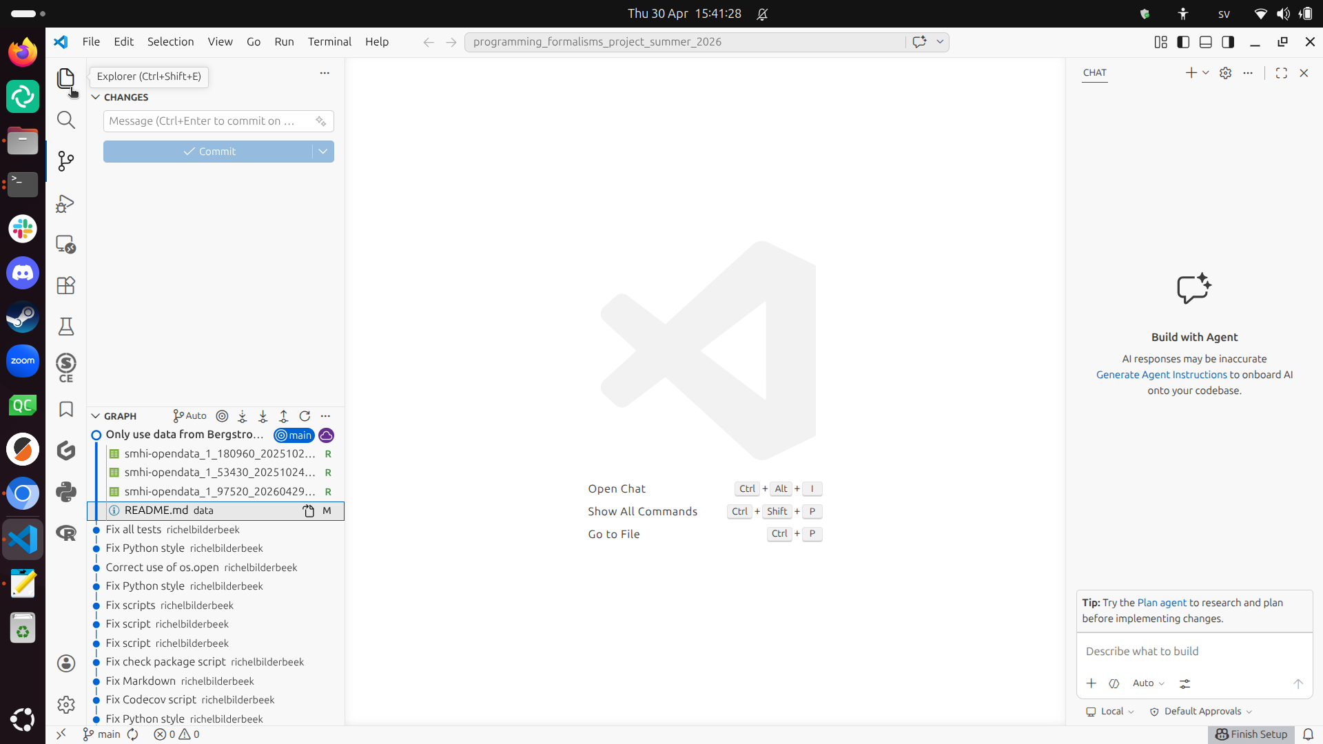 Click at the top icon in the so-called 'Primary Side Bar' at the left
