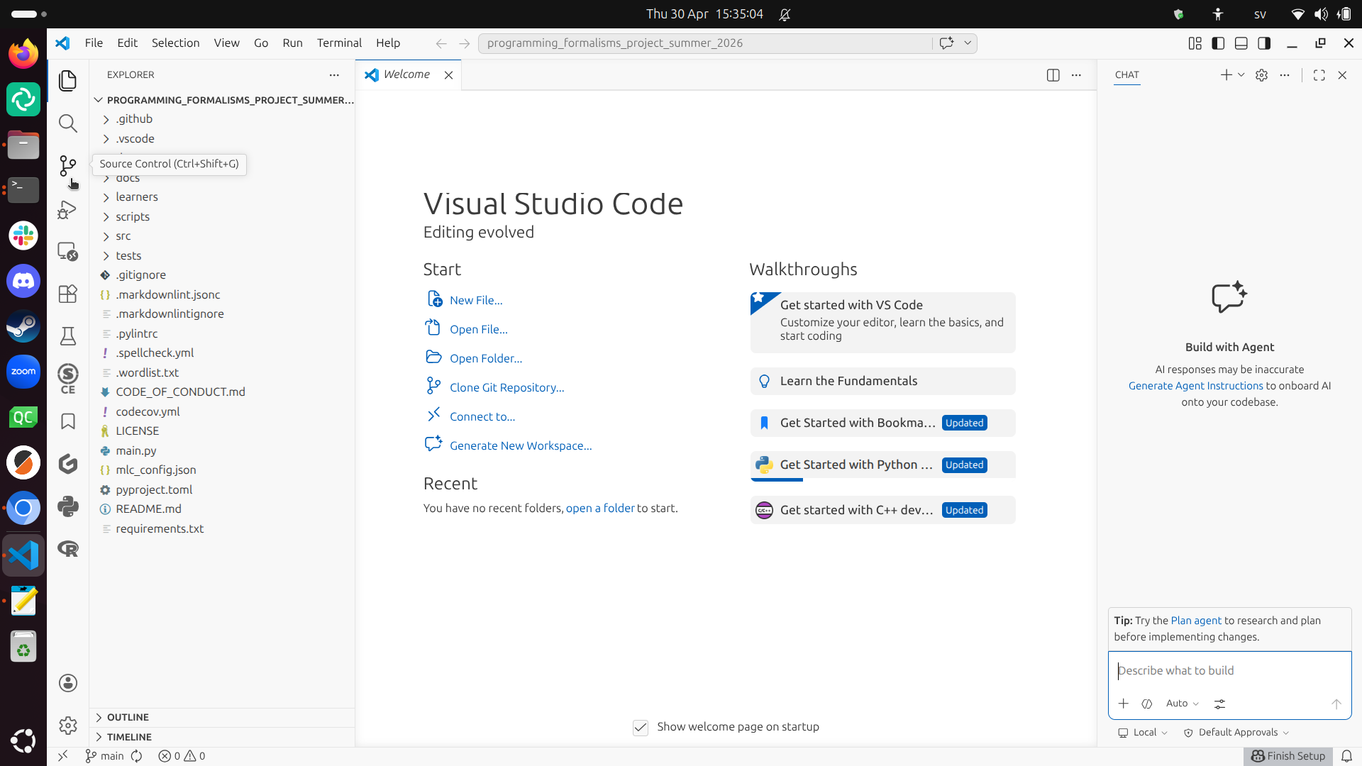 In VS Code, at the left, click on 'Source control'