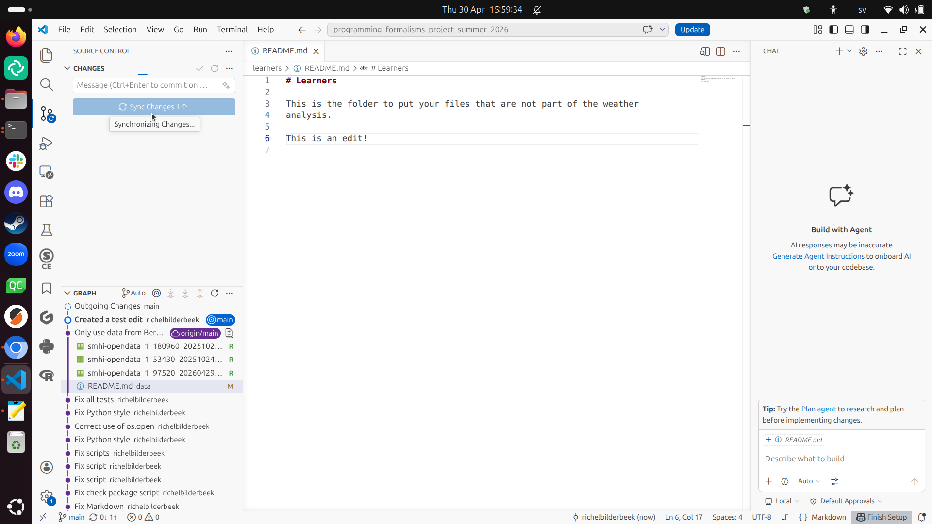 VS Code is syncronizing