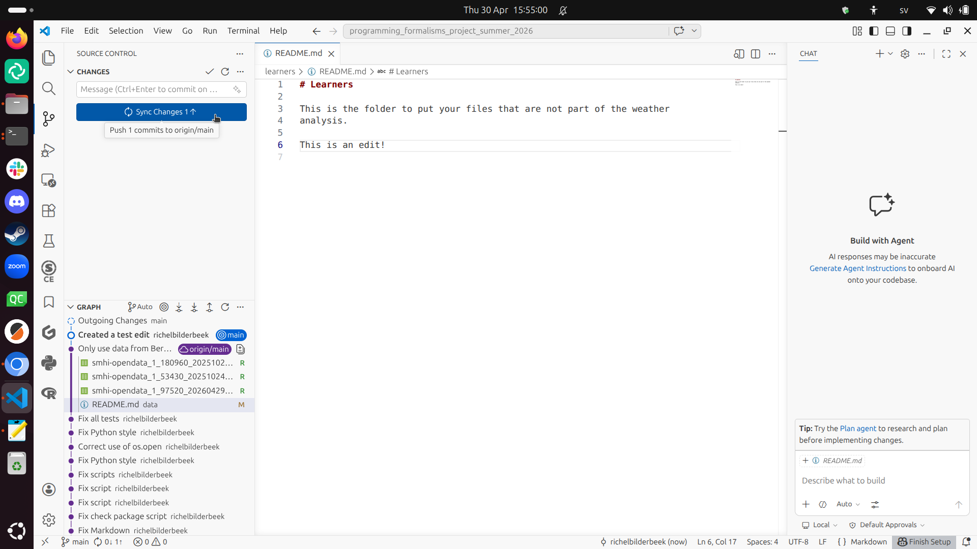 VS Code after just having committed