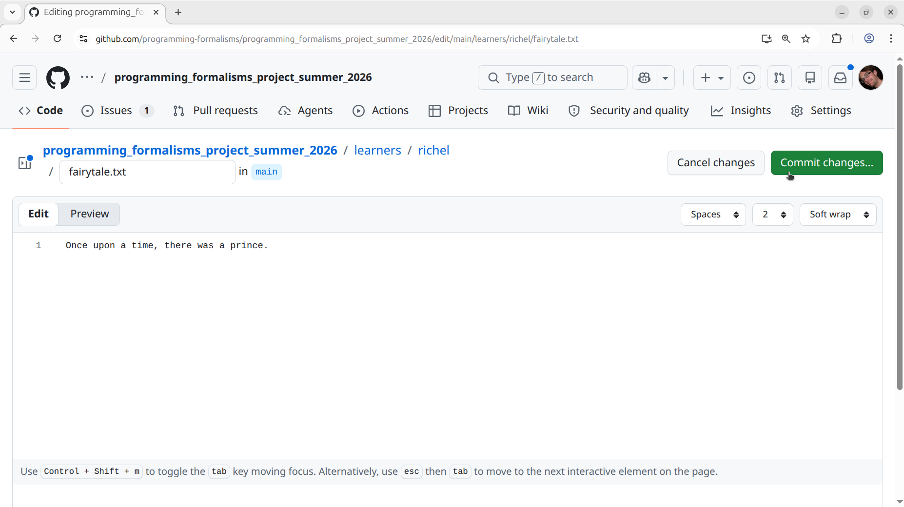 In the web interface, click 'Commit'