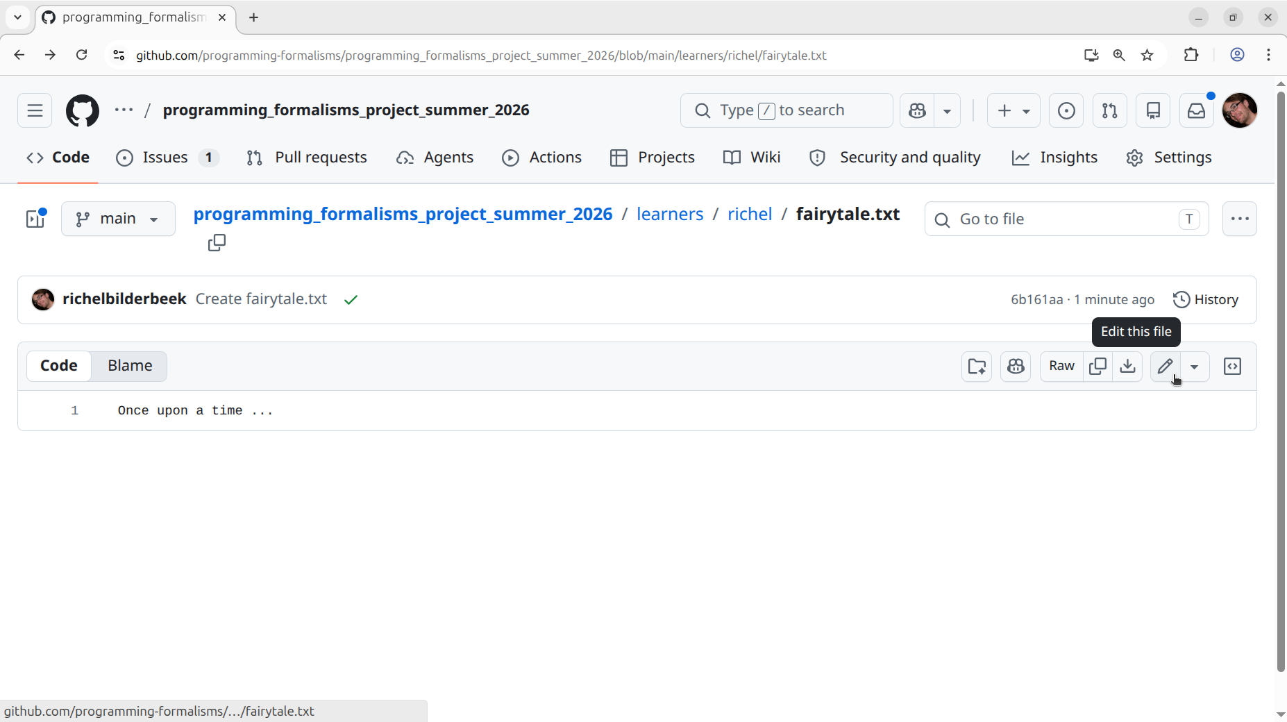 In the web interface, click 'Edit'