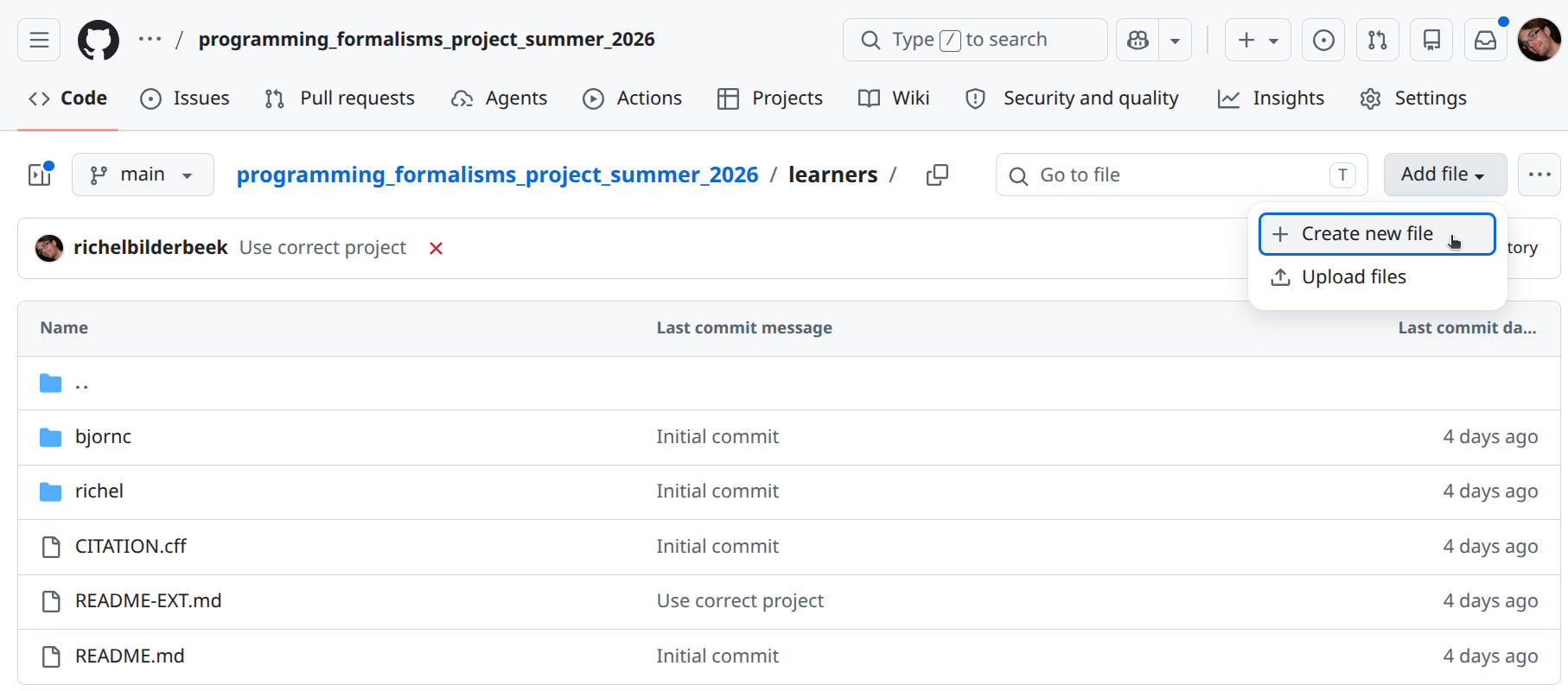 Click on 'Add file | Create new file'