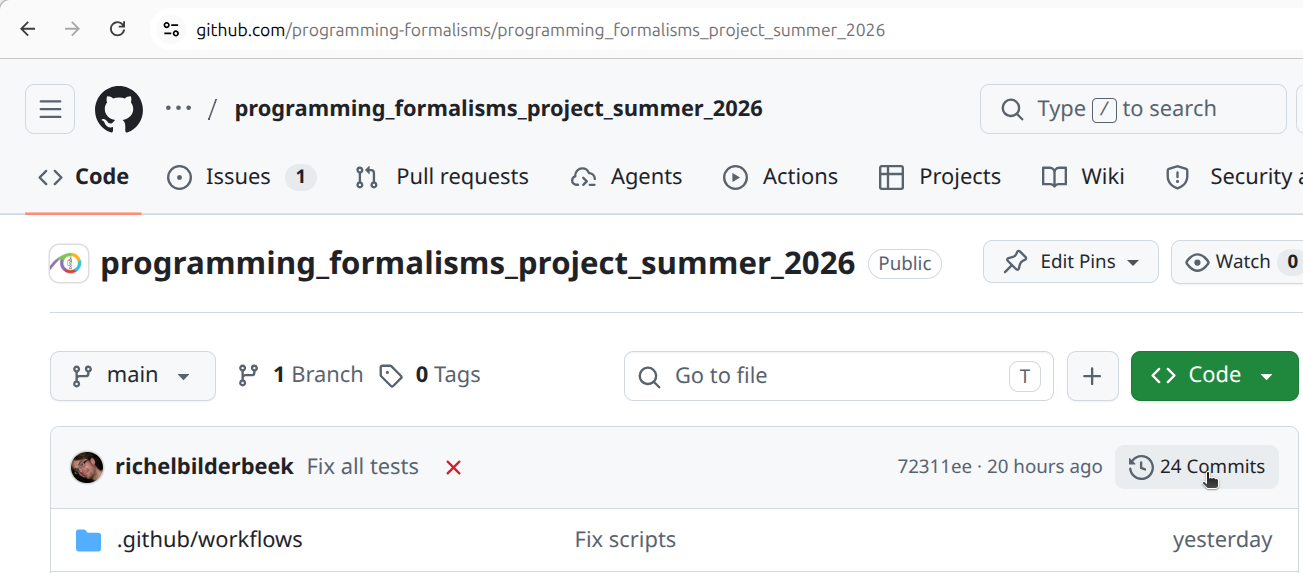 Click on 'Commits'