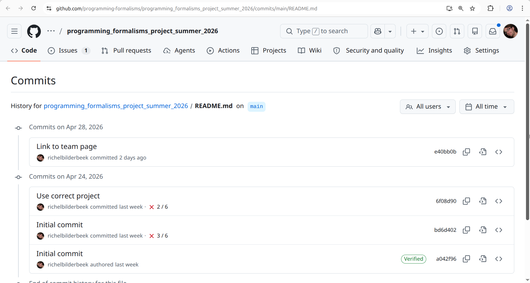 The history of the README file
