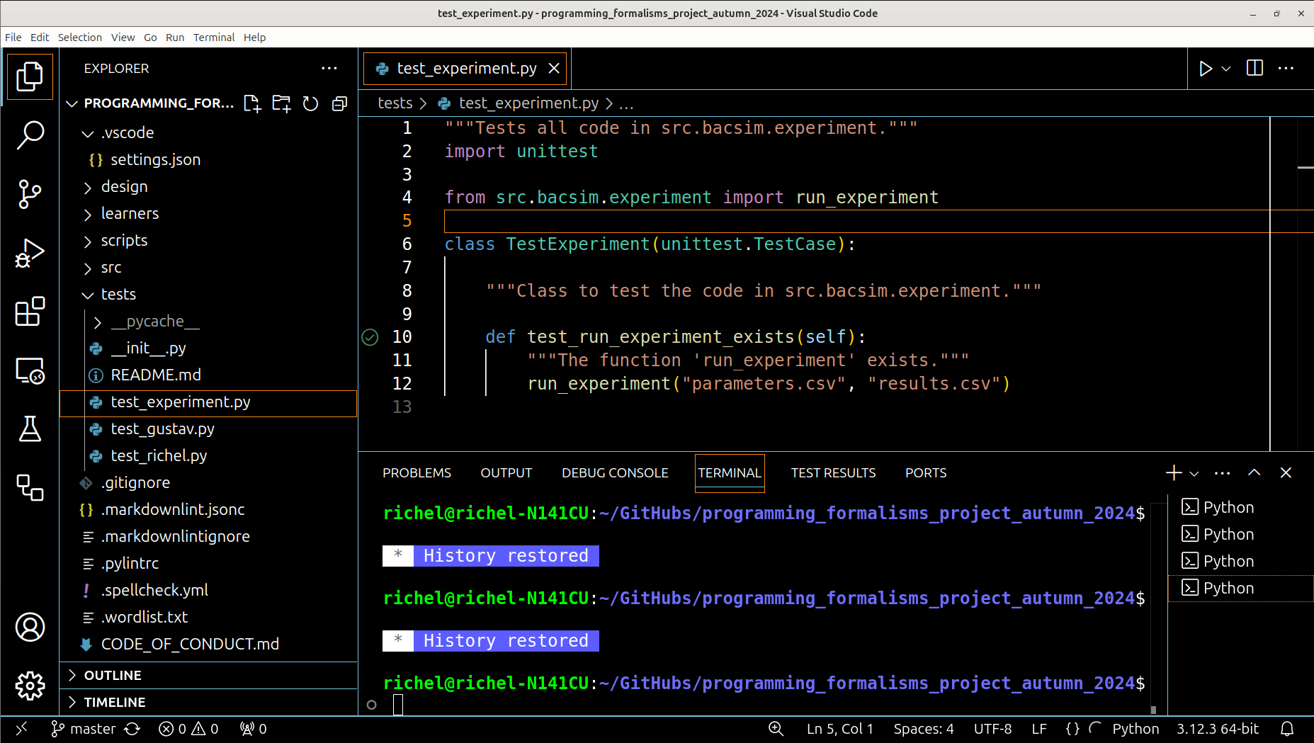 VSCode shows the location of the package's tests